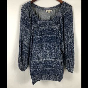 Kenar Blue and White Patterned Peasant Top…